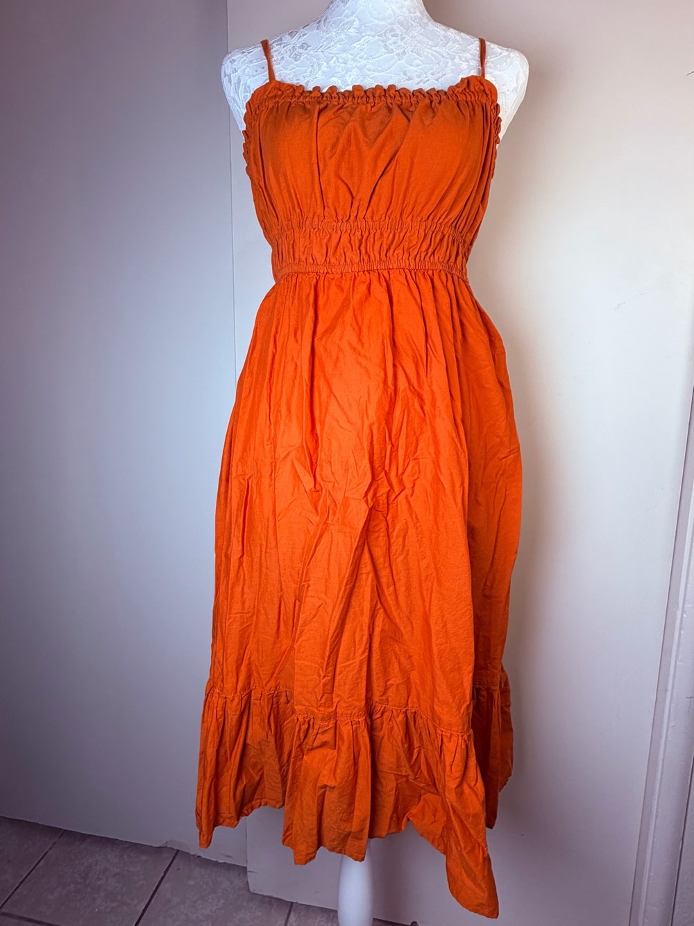 Dizzy Orange Midi Sundress with Ruffle Hem